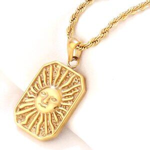 18K GOLD DIPPED LUXE SUN MOTIF PENDANT ON A WRAP CHAIN NECKLACE